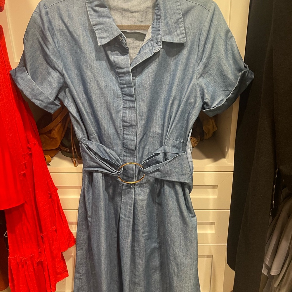 Denim Blue Belted Shirt Dress
